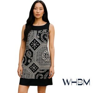 White House Black Market‎ Pure Silk Black White Dress  Size 4